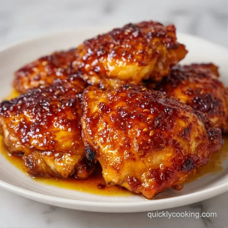 Seared chicken pieces on a slate board, drizzled with a thick honey glaze and topped with fresh green parsley.