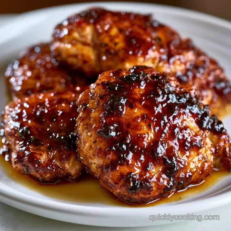 Seared chicken pieces with a glossy amber glaze, garnished with fresh scallions on a minimalist white plate.
