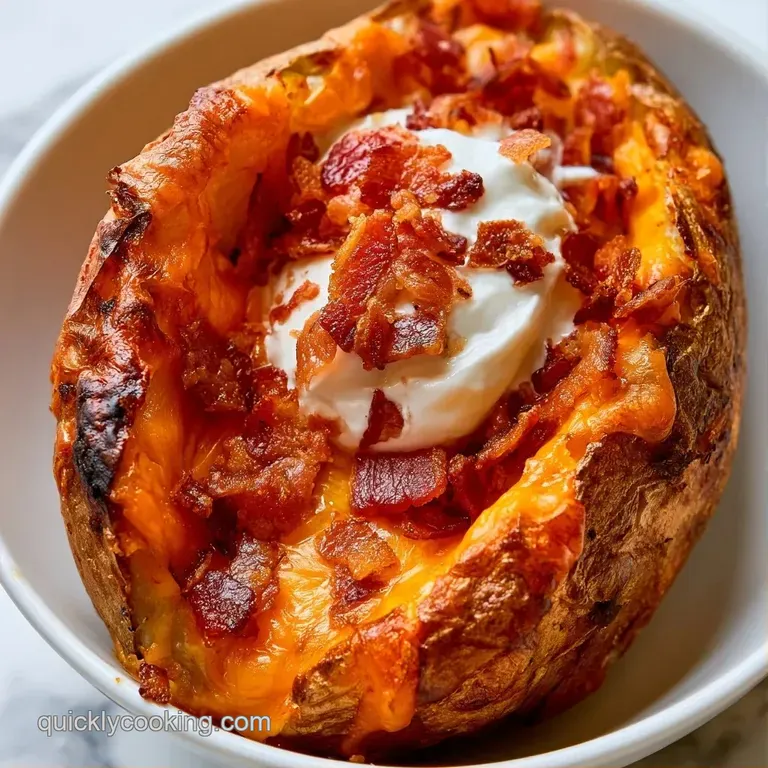 Golden-brown potato skins split open to reveal a fluffy interior, topped with fresh herbs on a ceramic platter.