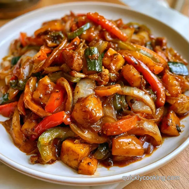 A colorful medley of saut&eacute;ed vegetables piled high in a white bowl, garnished with toasted white sesame seeds.