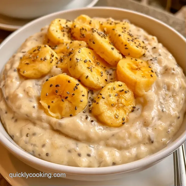 A steaming white bowl of porridge garnished with fresh blueberries and toasted almonds on a clean wooden table.