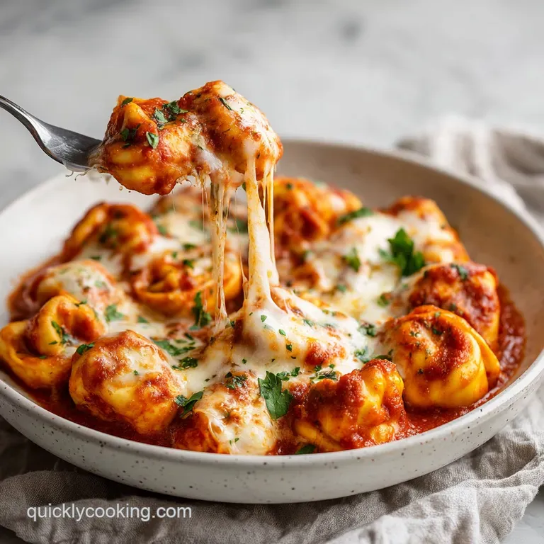 A portion of cheesy baked pasta served on a white ceramic plate, topped with fresh green parsley and melted cheese.