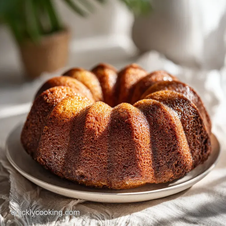 A slice of moist banana cake on a white plate, topped with whipped cream and a cinnamon swirl.