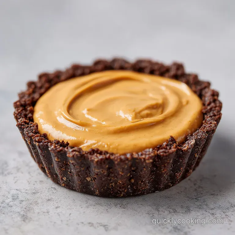 A slice of creamy tan mousse pie on a white plate, topped with whipped cream peaks and a glossy peanut butter drizzle.