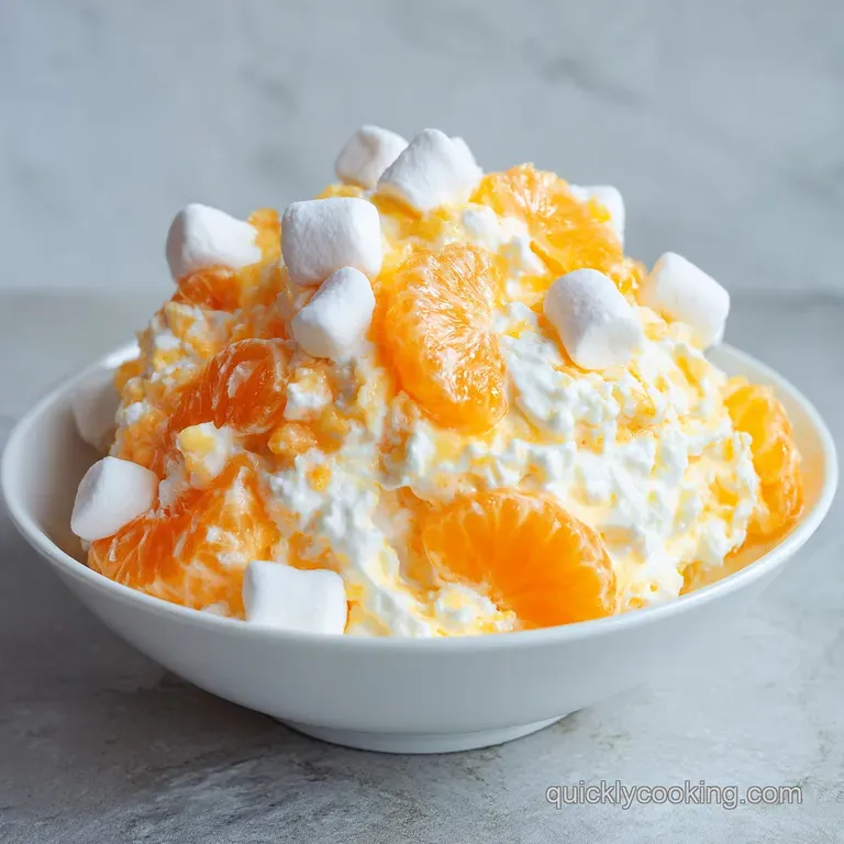 An elegant glass coupe filled with fluffy orange cream, topped with a bright mandarin slice and mint leaf.