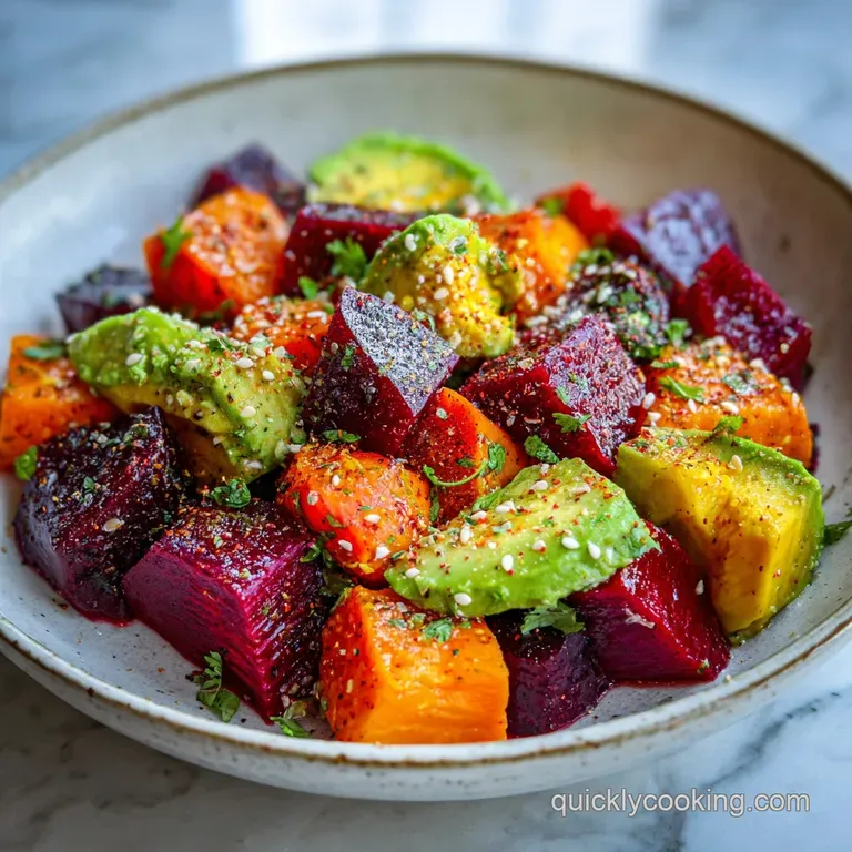 Roasted Beet Sweet Potato Avocado Salad