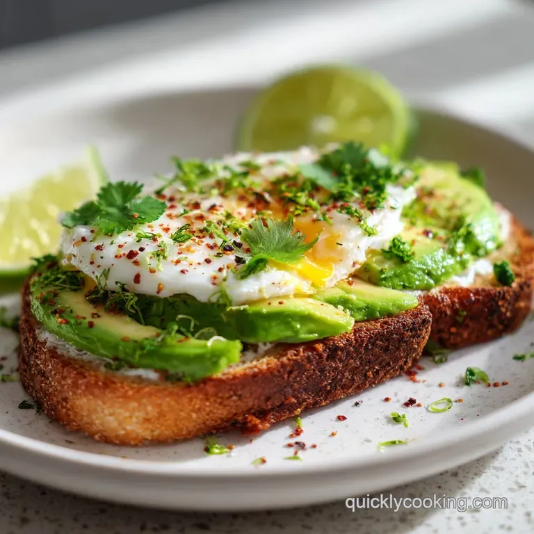Elegant avocado toast plated with microgreens. Golden yolk spills over the vibrant green, brown bread, and pepper flakes.