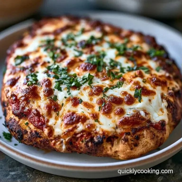 Sliced flatbread topped with bubbly mozzarella and fresh basil, served on a rustic dark wood serving platter.