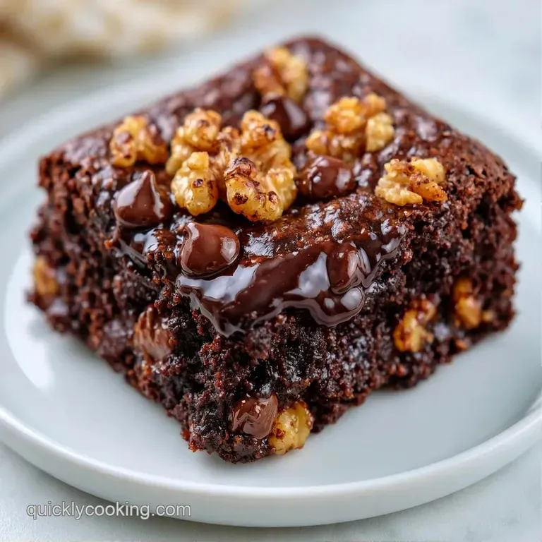 Stacked dark chocolate squares on a white ceramic plate, dusted with powdered sugar and topped with fresh mint.